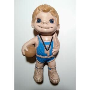 Vintage 70s Folk Art Porcelain Bisque 1973 Shareen Basketball Coach Figurine 12"